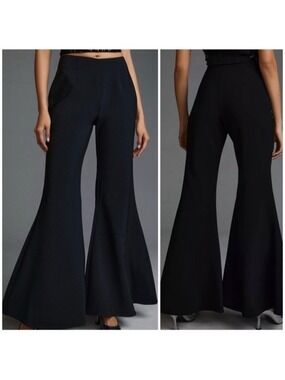 Anthropologie High Waisted Pull On Super Flare Pants in Black